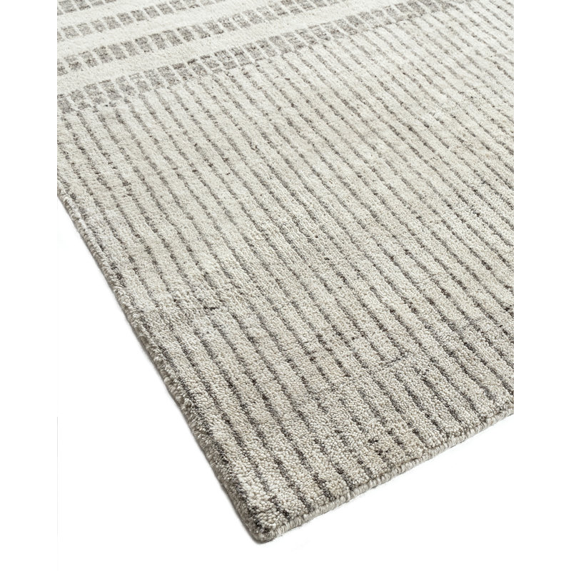 Organic Hand Knotted Striped Area Rug in White/Gray, Rectangle 9' x 12'