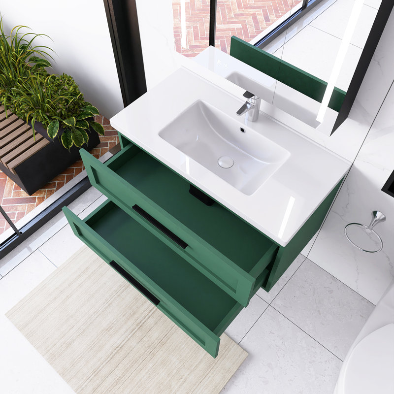 35,8 po Meuble-lavabo mural simple à simple cuve avec plateau en céramique blanche non assemblé