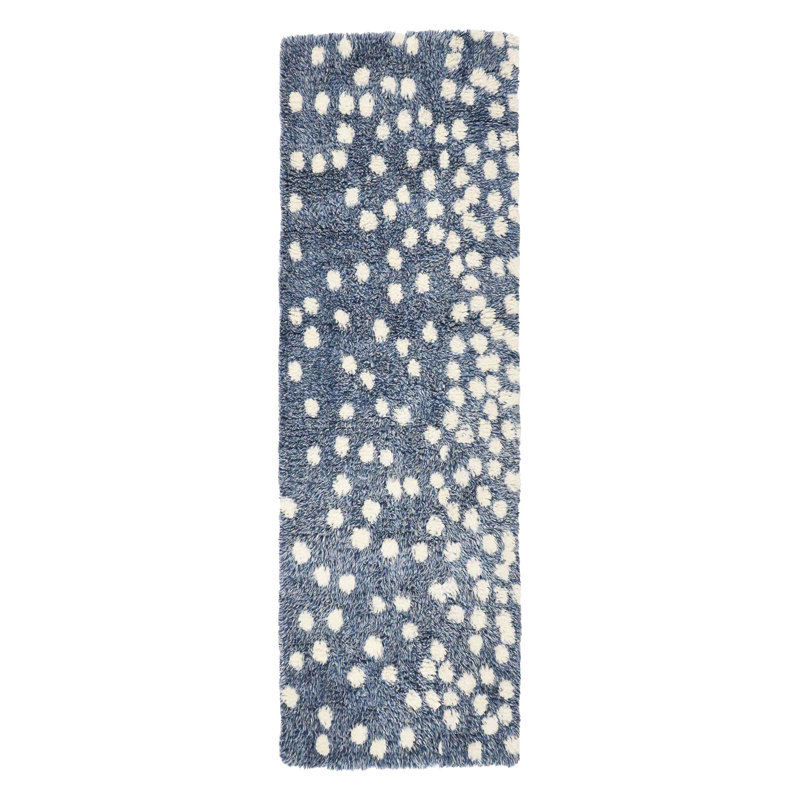 Confetti Polka Dots Area Rug in Denim Blue/White, Runner 2'6" x 7'