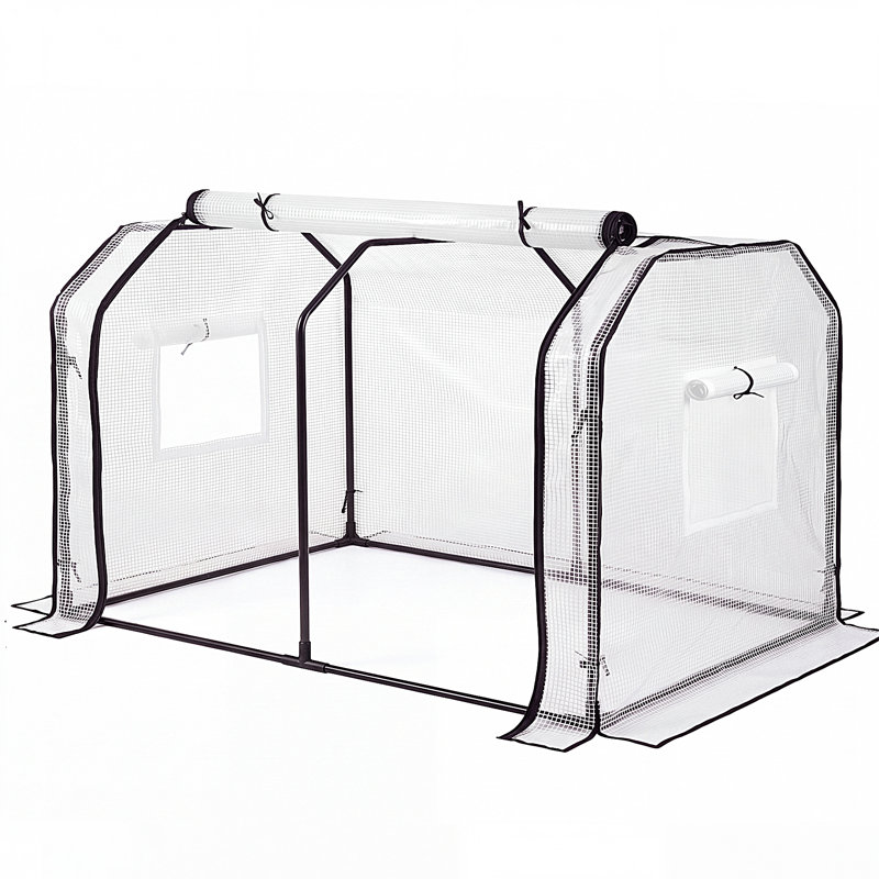 Mini Greenhouse with Double Roll-Up Doors, PE Cover and Mesh Screen, 4'W x 2'D, 2' H x 4' W x 2' D