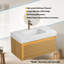 Meuble-lavabo flottant ultra-mince en contreplaqué flottant pré-assemblé avec plateau en pierre frittée blanc de Carrare, lavabo encastré en céramique et capteur de lumière, grain de bois clair