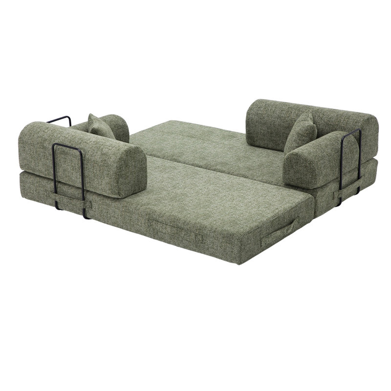 Corduroy Folding Mattress Couch with Fixed-Shape Frame, Floor Sofa Lounge Couch, Moss Green