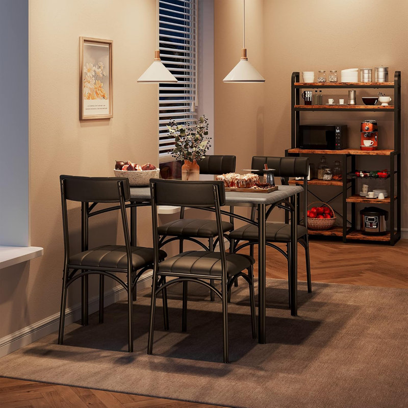 Dining Table Set for 4, Kitchen Table and Chairs for 4 with Upholstered Chairs, 5 Piece Rectangular Kitchen Table Set, Dining Room Table Set for Small Space, Apartment