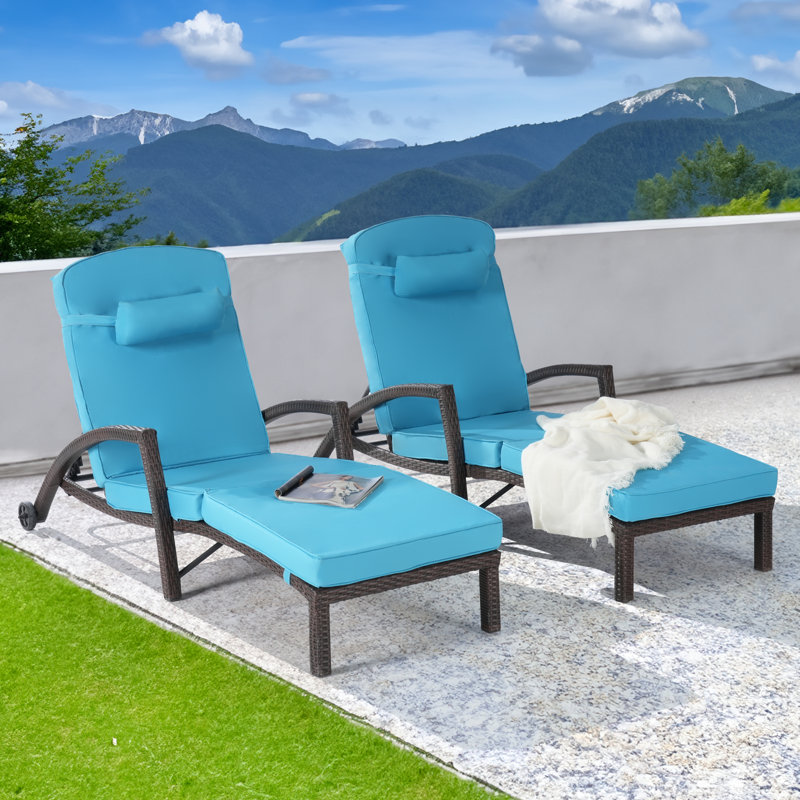 Ensemble de chaise longue d'extérieur en osier, Bleu lac