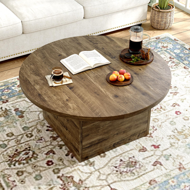 Round Coffee Table,35-Inch Engineered Wood Coffee Table For Living Room,Oak, Natural Wood