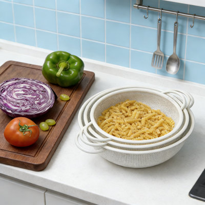 Stainless Steel Colander Set, 3-Piece Metal Strainer Basket With Solid Base And Handles For Kitchen, Pasta, Vegetables, Fruits, Powder Coated