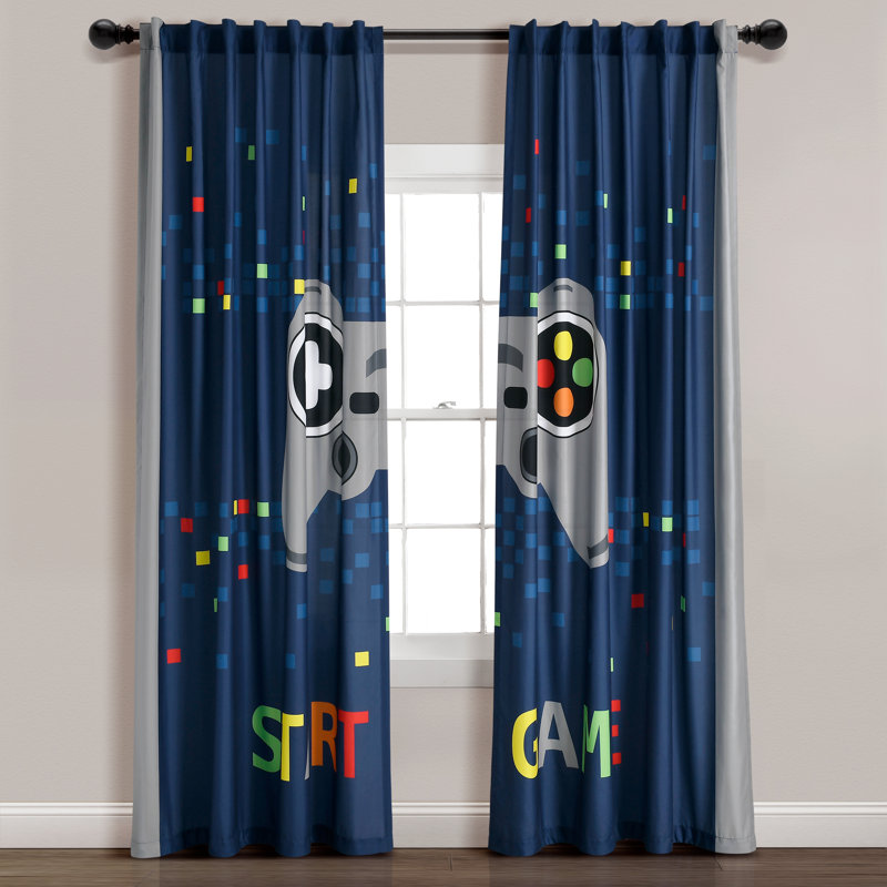 Navy Polyester Video Game Blackout Window Panels for Kids