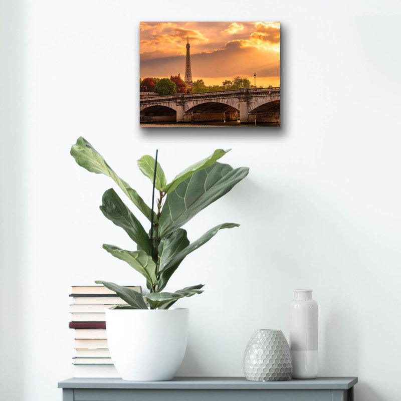 «Paris - Golden Sunset Concorde Bridge» par Epic Portfolio, art mural en verre acrylique, H 12 po x l 16 po x P 0,13 po