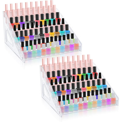 Nail Polish Organizer 84 Bottles Of 7 Layers Sunglass Organizer Acrylic Display Rack Eyeglasses Storage Essential Oils Holder Makeup Organizer No Tool Needed Assembly, Clear ，2 Pack