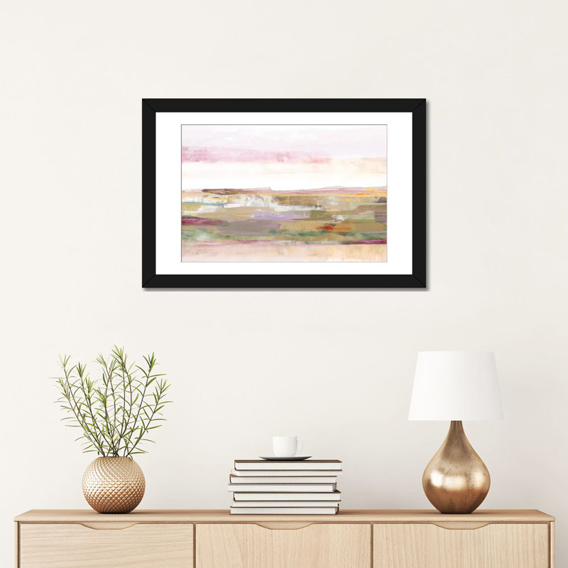 «Pink Landscape», reproduction sur toile, H 18 po x l 26 po x P 1,5 po, Toile avec cadre noir, Pas de tapis