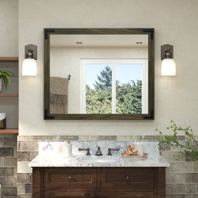 Gwenneth Rectangle Wood Mirror for Bathroom, Solid Pine Wood