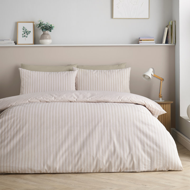 Epping Textured Stripe Reversible Duvet Cover Set, Super King, Natural