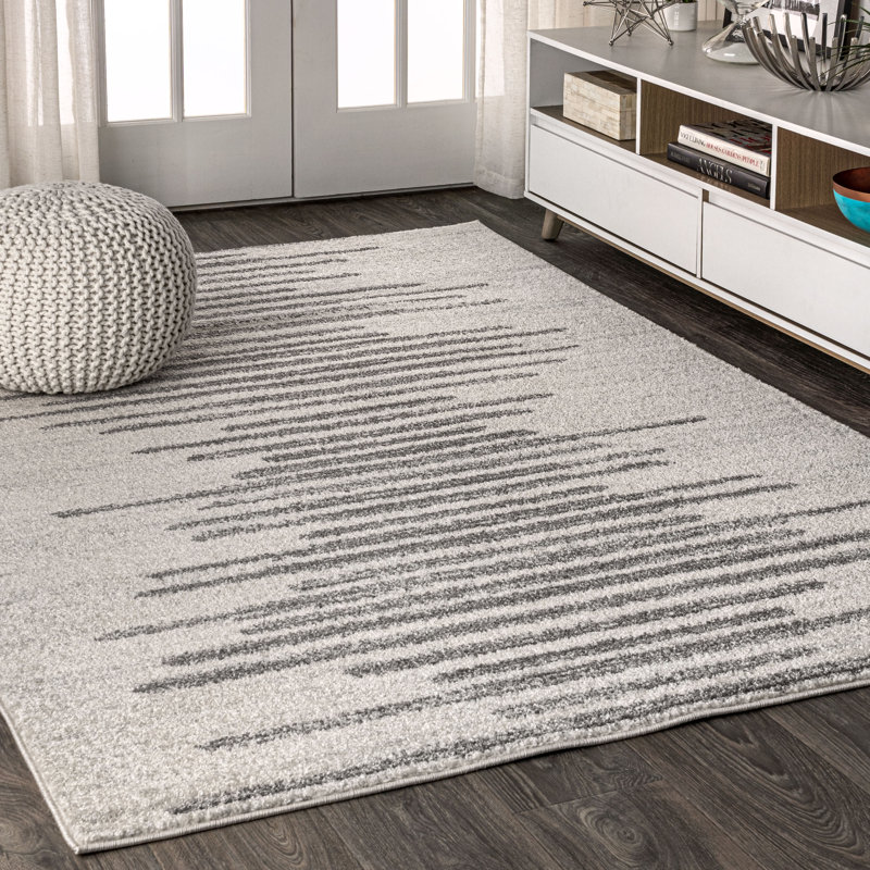 Errol Aya Berber Stripe Geometric Cream/Gray Rug, Rectangle 3' x 5'