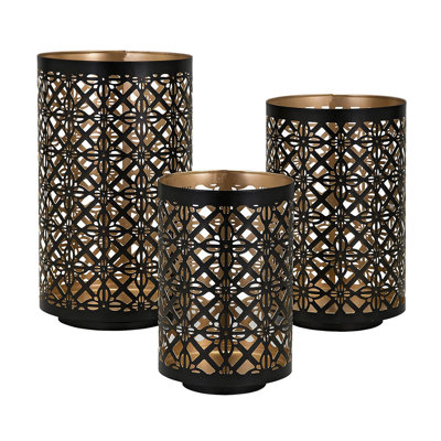 Set Of 3 Helena Pierced Metal Lanterns, L:d7x12" M:d6.5x10" S:d5x8.5"