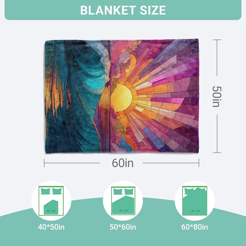 Jeté pour lit de canapé en verre teinté 60 x 80 po Ocean Sunrise, 80" L x 60" W