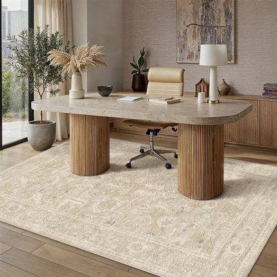 Vintage Distressed Oriental Washable Area Rug With Non-Slip Backing