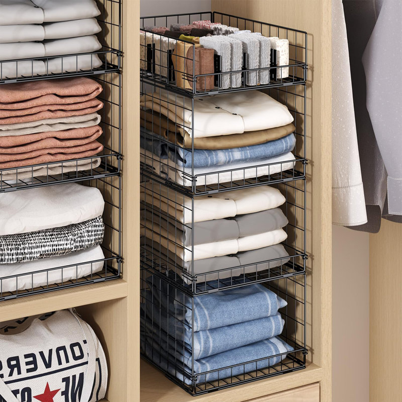 Stackable Closet Organizers and Storage Shelves for Clothes, Wardrobe Clothes Organizer for Folded Clothes, Clothes Storage Organizer Organization Bins Shelves Baskets for Closet, Sturdy Metal Frame