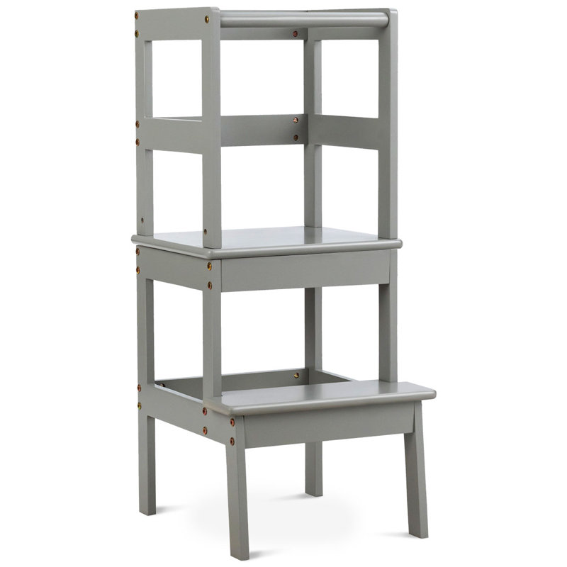 2 - Step Wood Step Stool, Grey