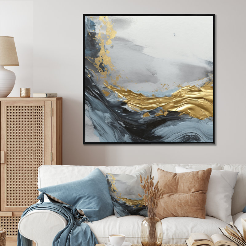 «Gray and Gold Contemplative Abstraction», impression sur toile abstraite en marbre, H 30 po x l 30 po x P 1 po