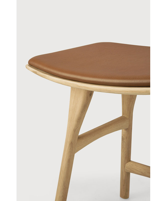 Osso Upholstered Stool with Solid Wood Frame, Varnished Oak/Brown