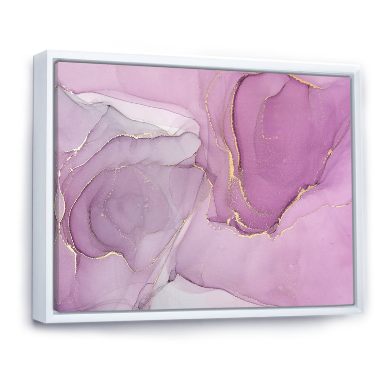 Mauve liquide Waves I - peinture sur toile, H 34 po x l 44 po x P 1,5 po, Cadre flottant blanc