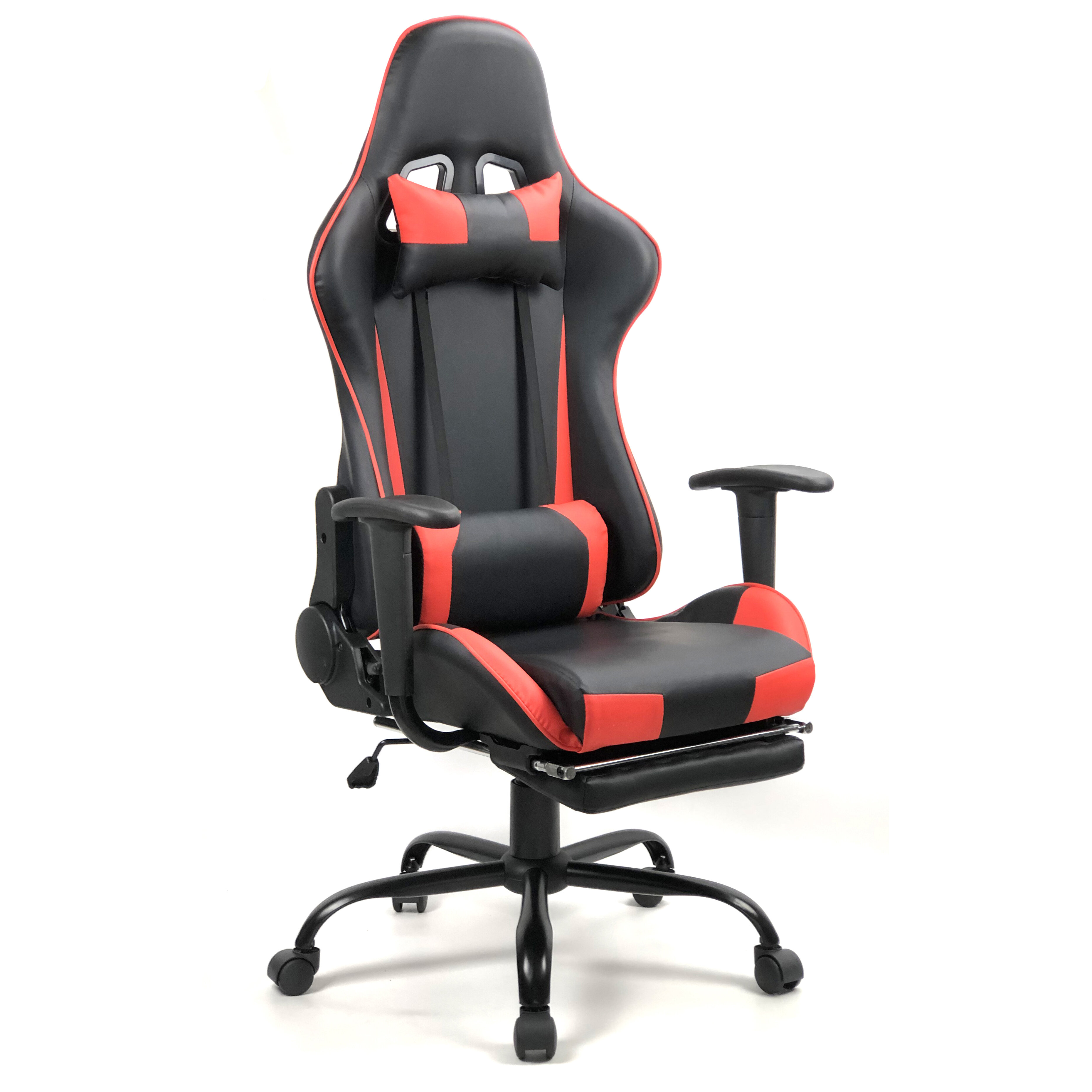 Inbox Zero Adjustable Reclining Ergonomic Swiveling PC & Racing Game Chair with Footrest in Black/Red Inbox Zero