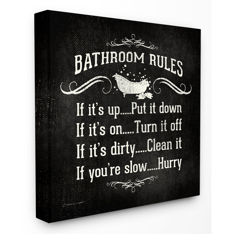 «Bathroom Rules BW Icon», reproduction d'art textuel sur toile, H 17 po x l 17 po, Toile tendue