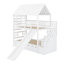 Lit superposé House avec lit gigogne et glissade, escalier de rangement, toit et fenêtre-355798449