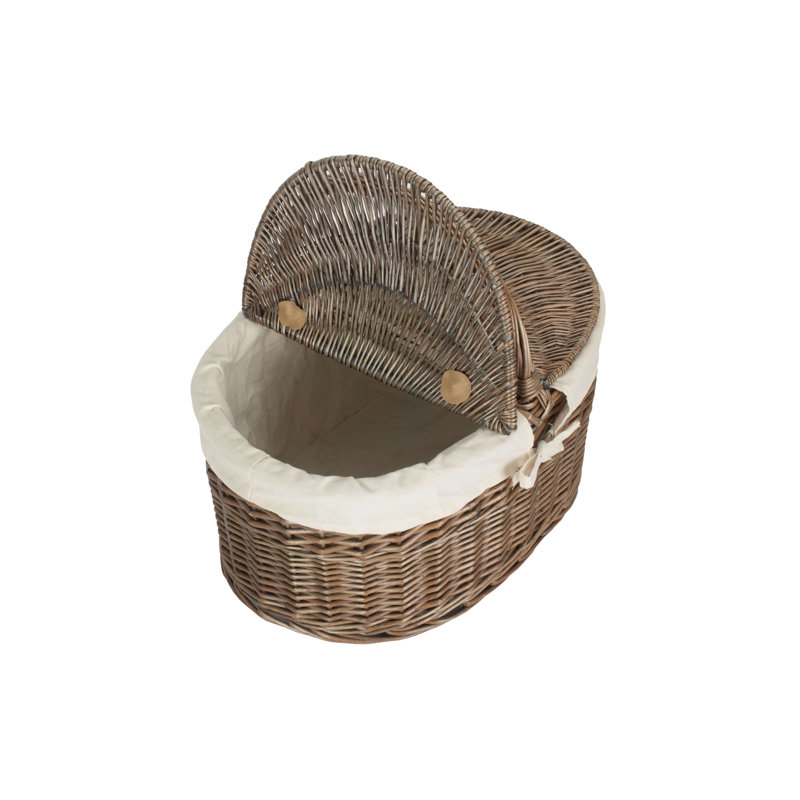 Wicker Deep Oval Picnic Basket with Lining, Antique Wash/White