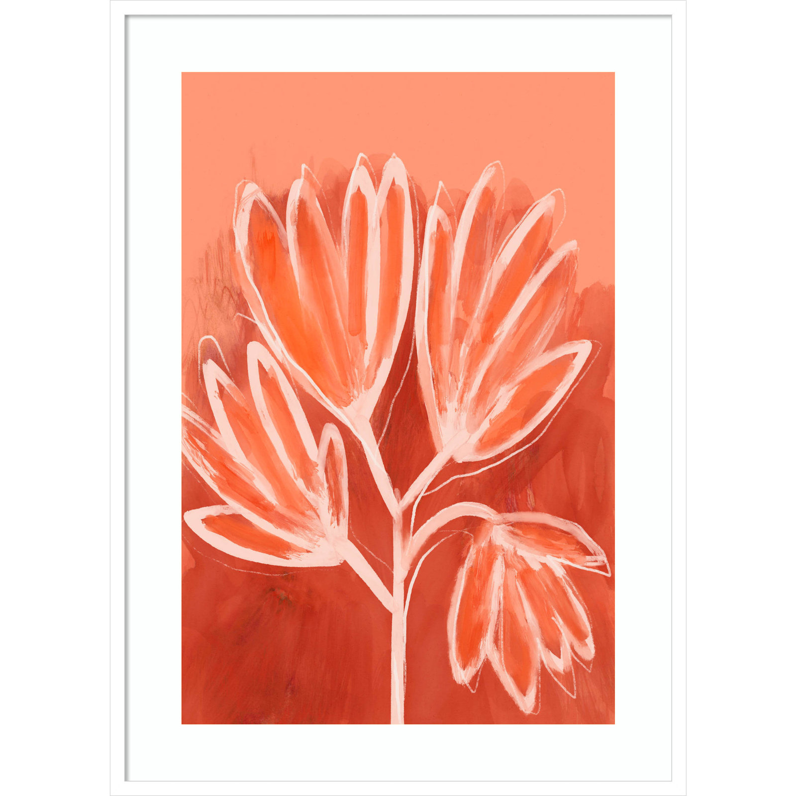 Peachy Flowers by Treechild Wood Framed Wall Art Print, White, 41" H x 30" W