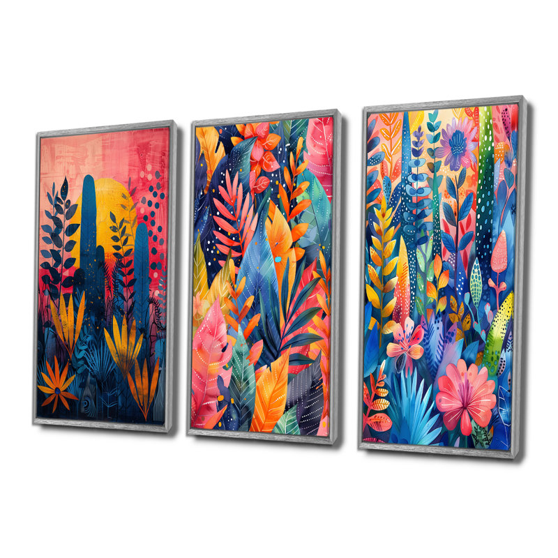 «Blue Paradise», Desert Paradise I - Collection d'art mural de palmiers et de palmiers, H 40 po x l 60 po, Argent argent