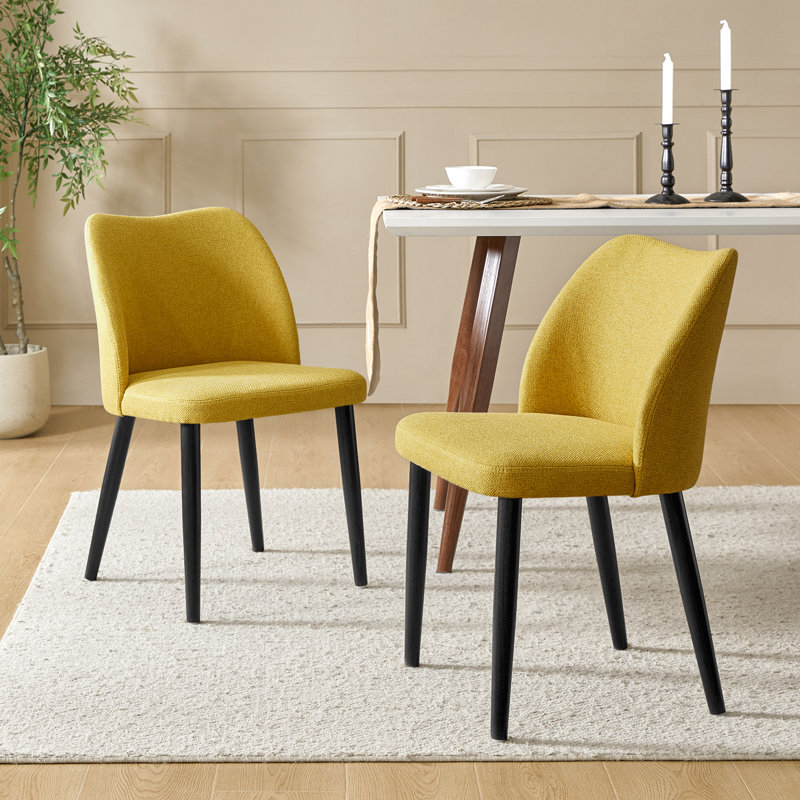 Kanalu Upholstered Curved Back Side Chair with Wood Legs, Mustard