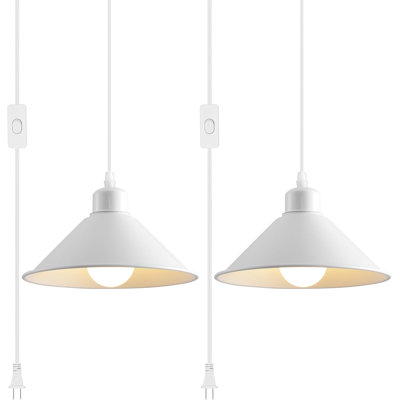 Luminaire suspendu blanc à brancher, lampe industrielle (ensemble de 2)