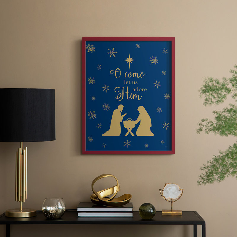 «Come Let Us Adore him», reproduction encadrée - bois massif, H 15 po x l 12 po, Rouge