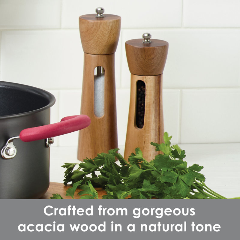 Acacia Wood Salt and Pepper Grinder Set with Stainless Steel