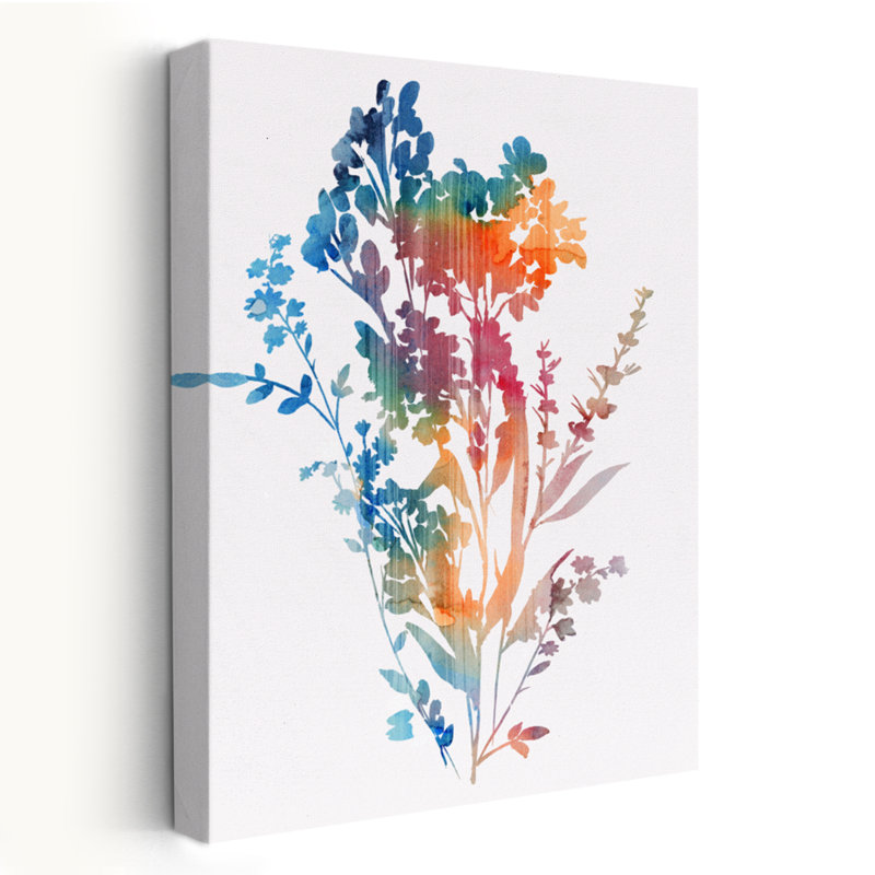 Aquarelle, silhouettes de fleurs sauvages - Art floral et botanique à l'aquarelle abstraite, H 36 po x l 24 po