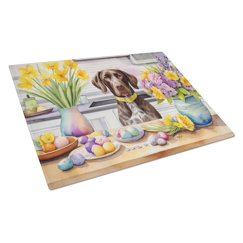 Decorating Easter German Shorthaired Pointer Glass Cutting Board