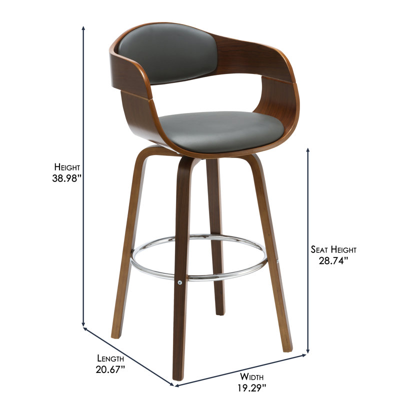 Swivel Upholstered Counter Stool with Solid Wood Frame, Grey