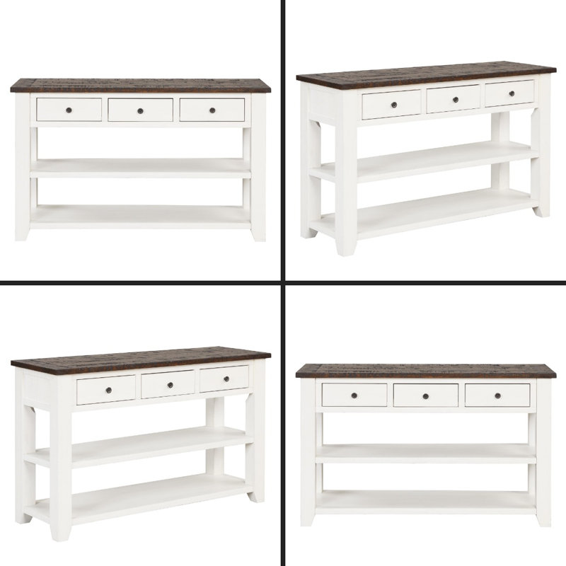 Cabras Console Table with Two Open Shelves, storage credenza, sideboards and buffets, 30" H x 50" W x 16" D, Antique White