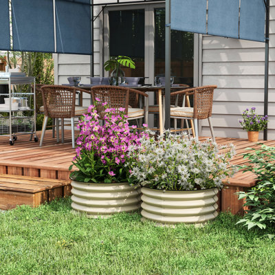 Couple de jardin surélevé galvanisé, blanc. Jardinières d'extérieur. Installation simple. Encouragez les fleurs, les herbes et les légumes. Acier robuste, 23,5 po x H 11,92 po, 2 lits, crème Simple