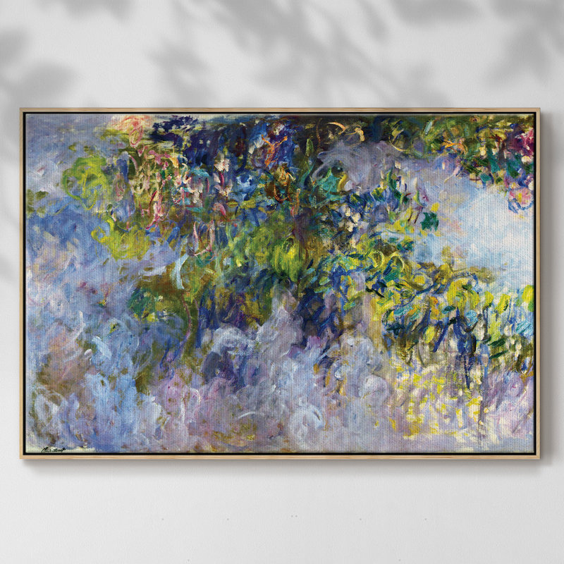 «Wisteria [1]», reproduction encadrée sur toile par Claude Monet, H 27 po x l 41 po x P 2 po, Bois naturel