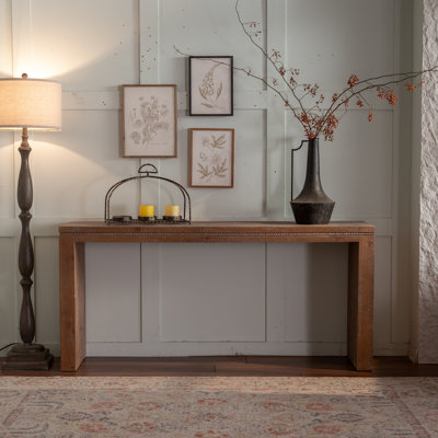 Table d'appoint en bois massif à placer derrière un canapé, console rétro pour entrée, plateau spacieux pour diverses utilisations dans la maison, structure, surface résistante à la chaleur et à l'eau, montage facile, style salon/entrée, table longue, coiffeuse ou bureau.