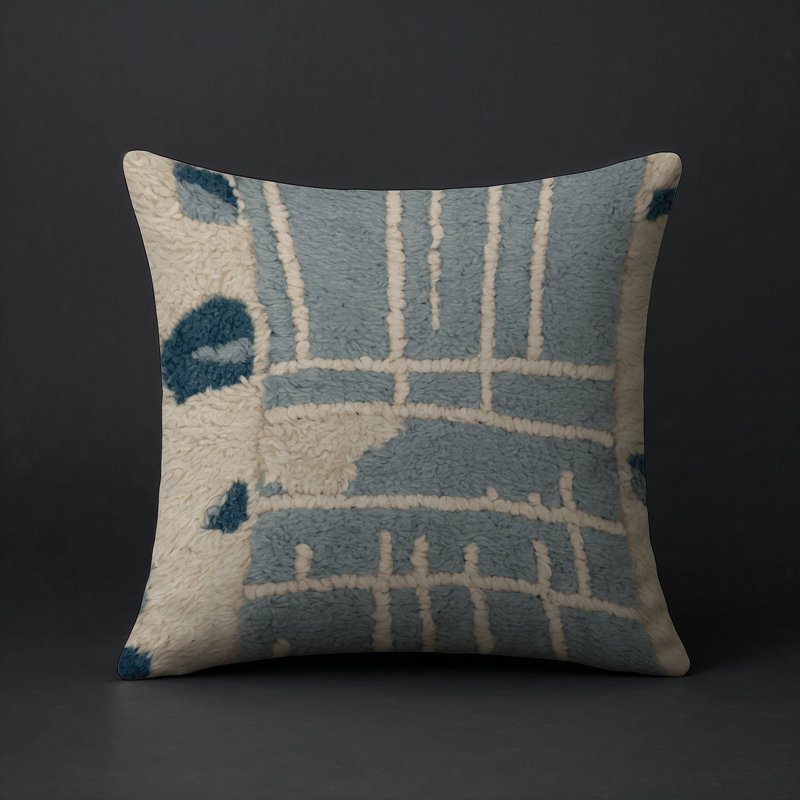 Coussin décoratif intérieur et extérieur Modern, Bleu / ivoire / bleu marine abstrait, Carré 18 po