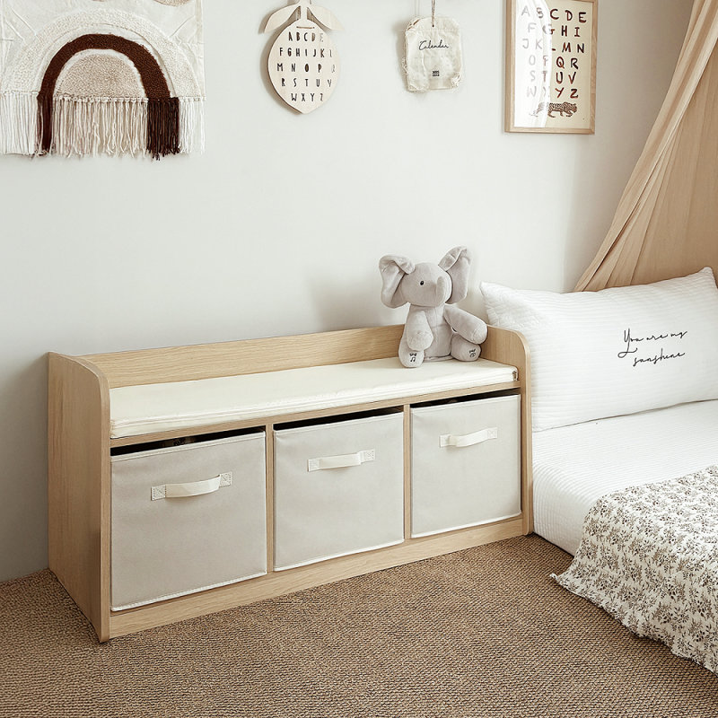 Modular Wood Kids Bookcase With Reading Nook - Storage Organizer With Bear Design For Nursery, Bedroom, Playroom