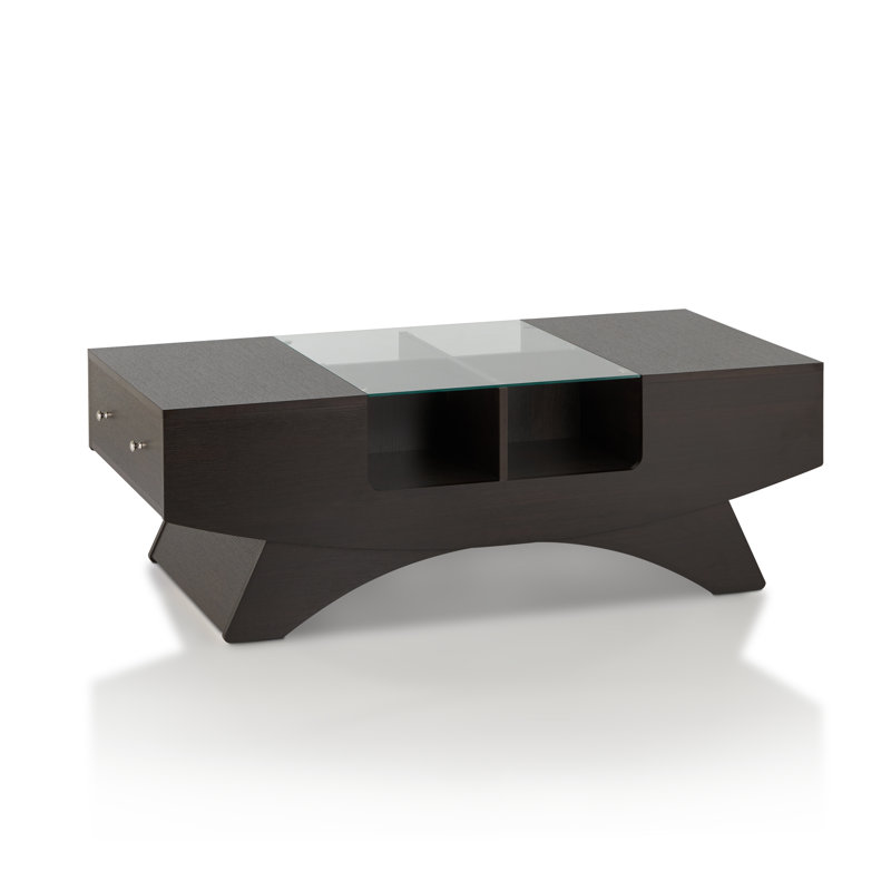 Madilynn Glass Top Single Coffee Table, Espresso