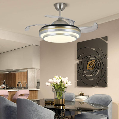 Aadilynn 42 Inch Retractable Ceiling Fan Light 3 Color Dimmable with LED Light and Remote Control