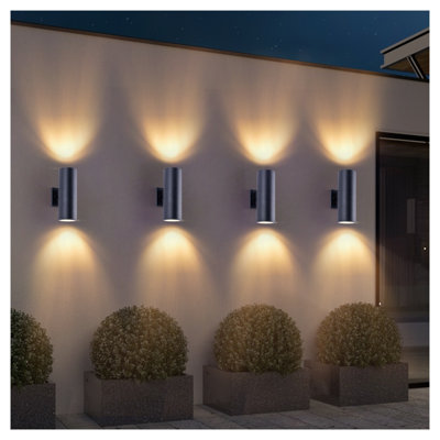 Ensemble de 4 appliques murales d'extérieur modernes cylindriques - noir mat vers le haut vers le bas pour luminaires d'extérieur pour porche, patio et porte d'entrée