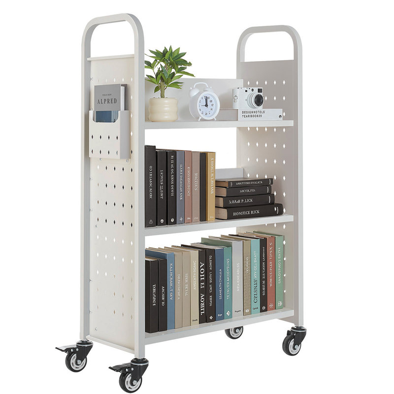 Chariot à livres à 3 niveaux en forme de L, Blanc
