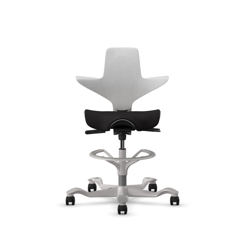 HAG Capisco Puls Adjustable Sit to Stand Desk Chair with Full Cushion and Footring, Silver, Gray Plastic, Black