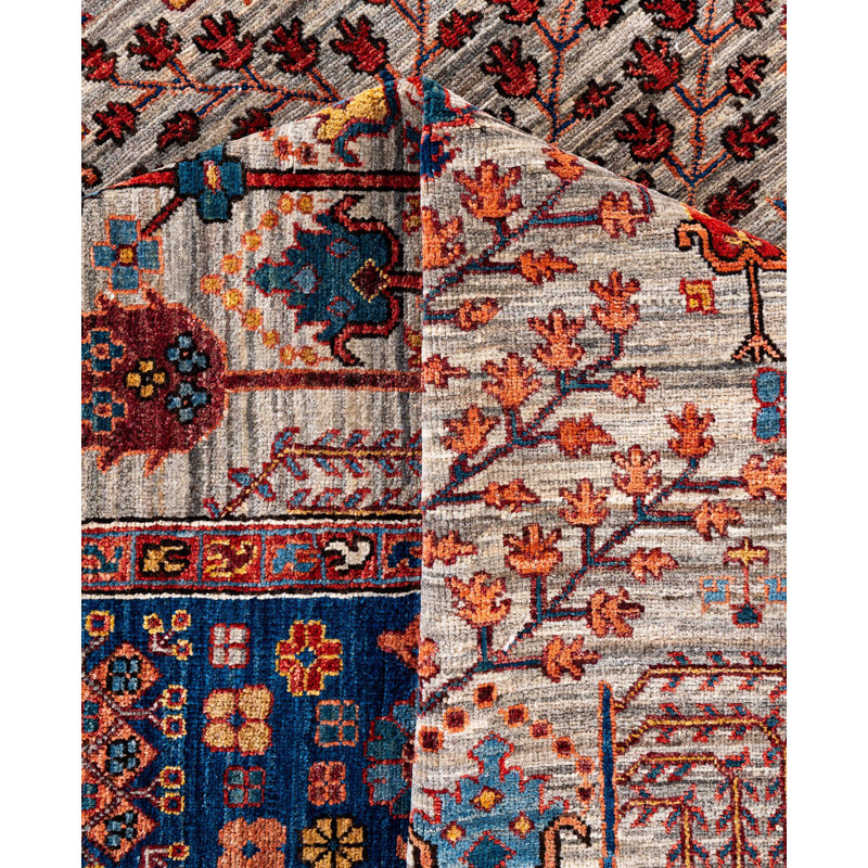 Tapis noué à la main unique en son genre Raffin - brun, 8 pi 9 po x 11 pi 9 po